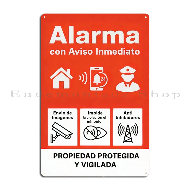 Home Security Alarm System - Retro 24h Alarm System Metal Sign