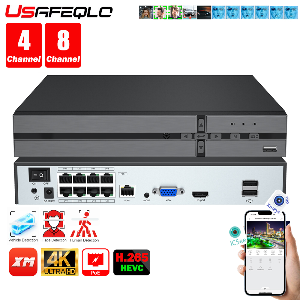 Home Security And Cameras - Face detection H.265 8ch*4K 4ch/8ch PoE