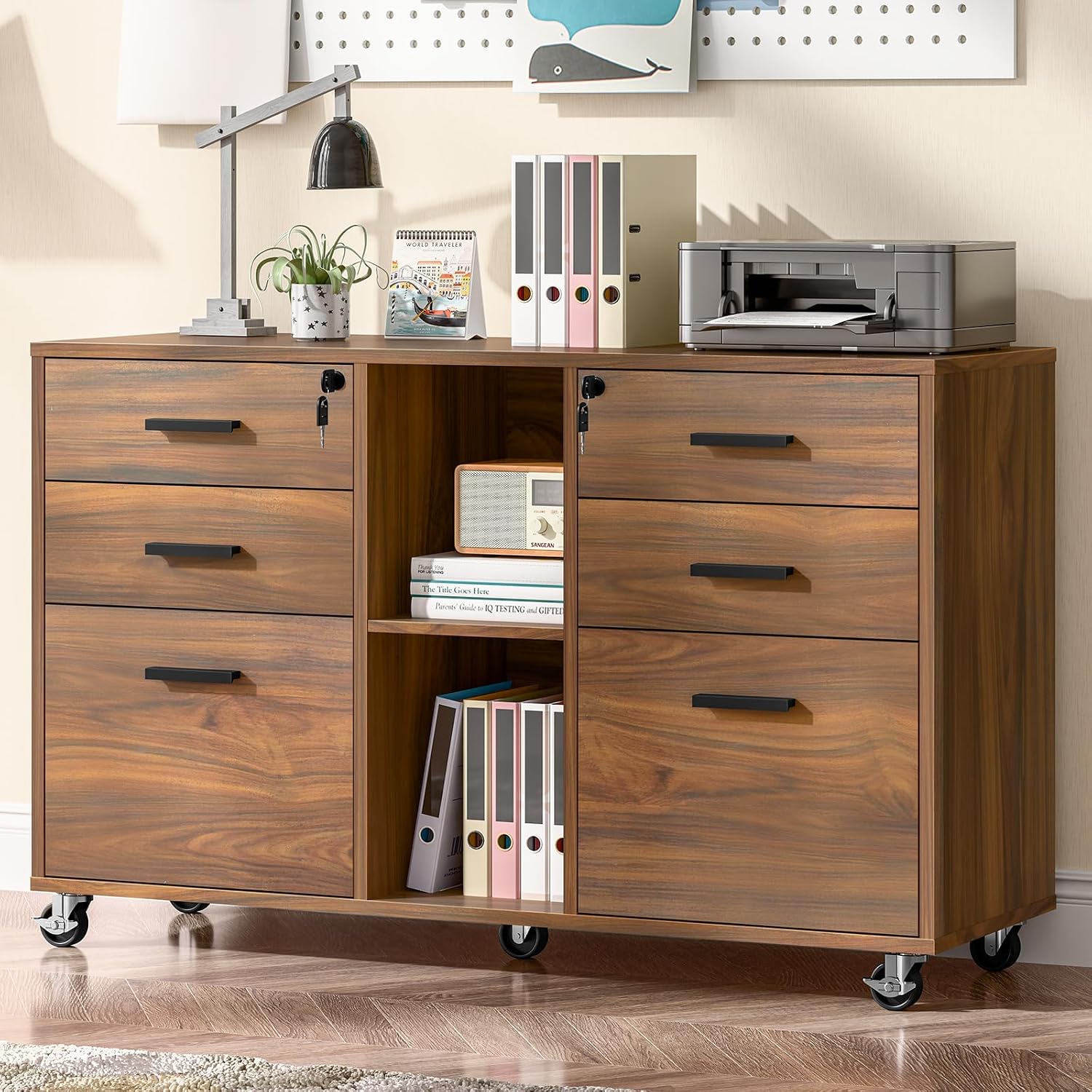 Home Security Features - Large Six Drawer Mobile Lateral File