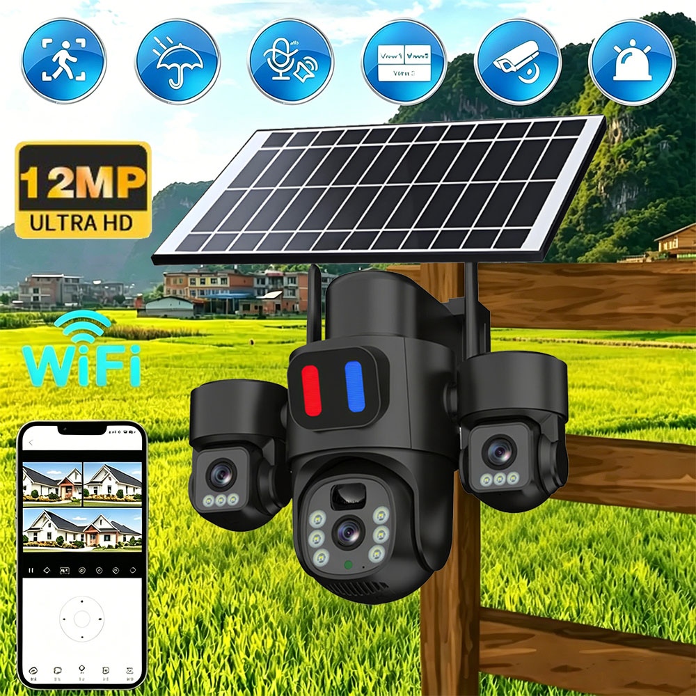 Home Security For Apartments - Solar WiFi PTZ Camera Outdoor Triple