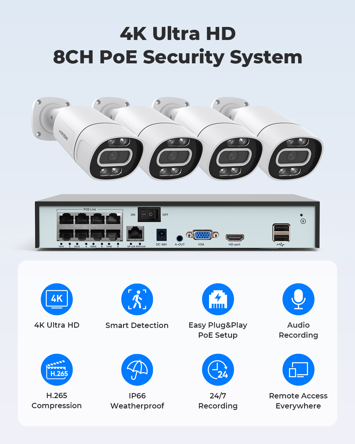 H.View 4K 5Mp 8Mp Poe CCTV Sec - đánh giá và giá Home Security For Apartments